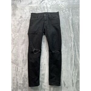 Levis 510 Jeans Mens Sz 30x30 Black Skinny Fit Mid Rise Whiskered Distressed Guy